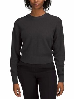 Lululemon Waist Length Crewneck Sweater Grey Cotton Blend Knit Sz 10 / L